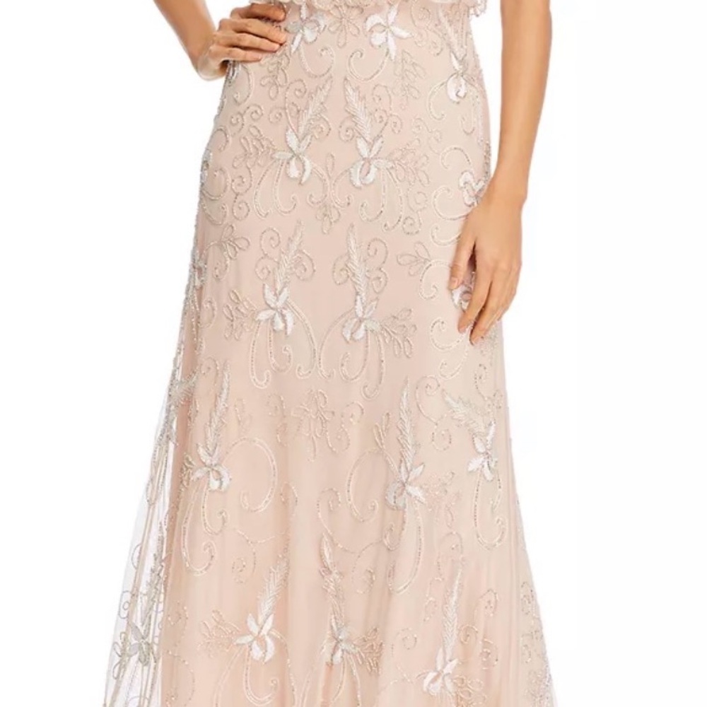 Adrianna Papell Champagne Long Beaded Dress - Picture 3 of 4